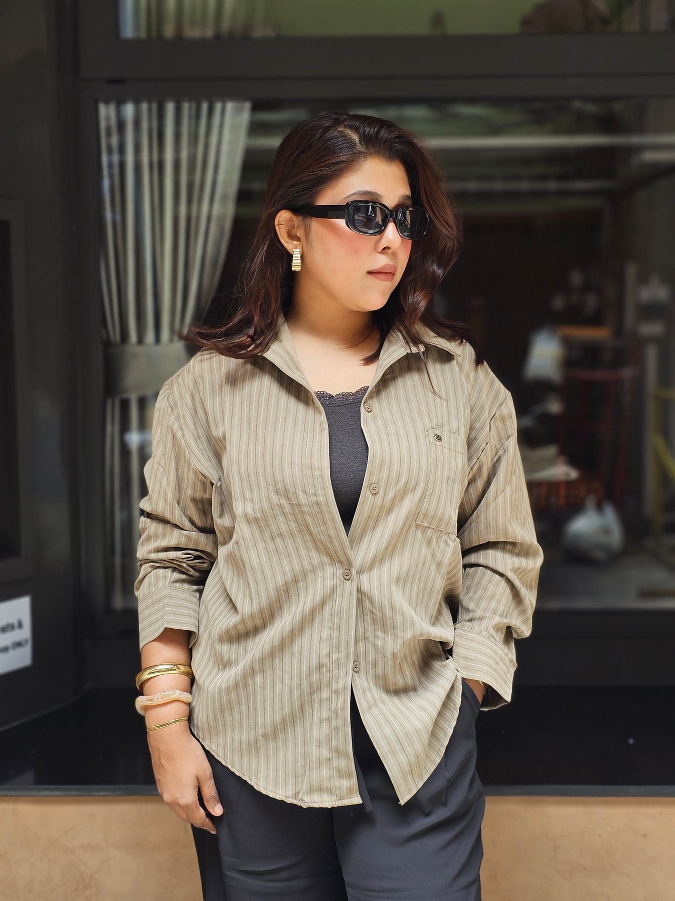 Khaki pinstripe shirt