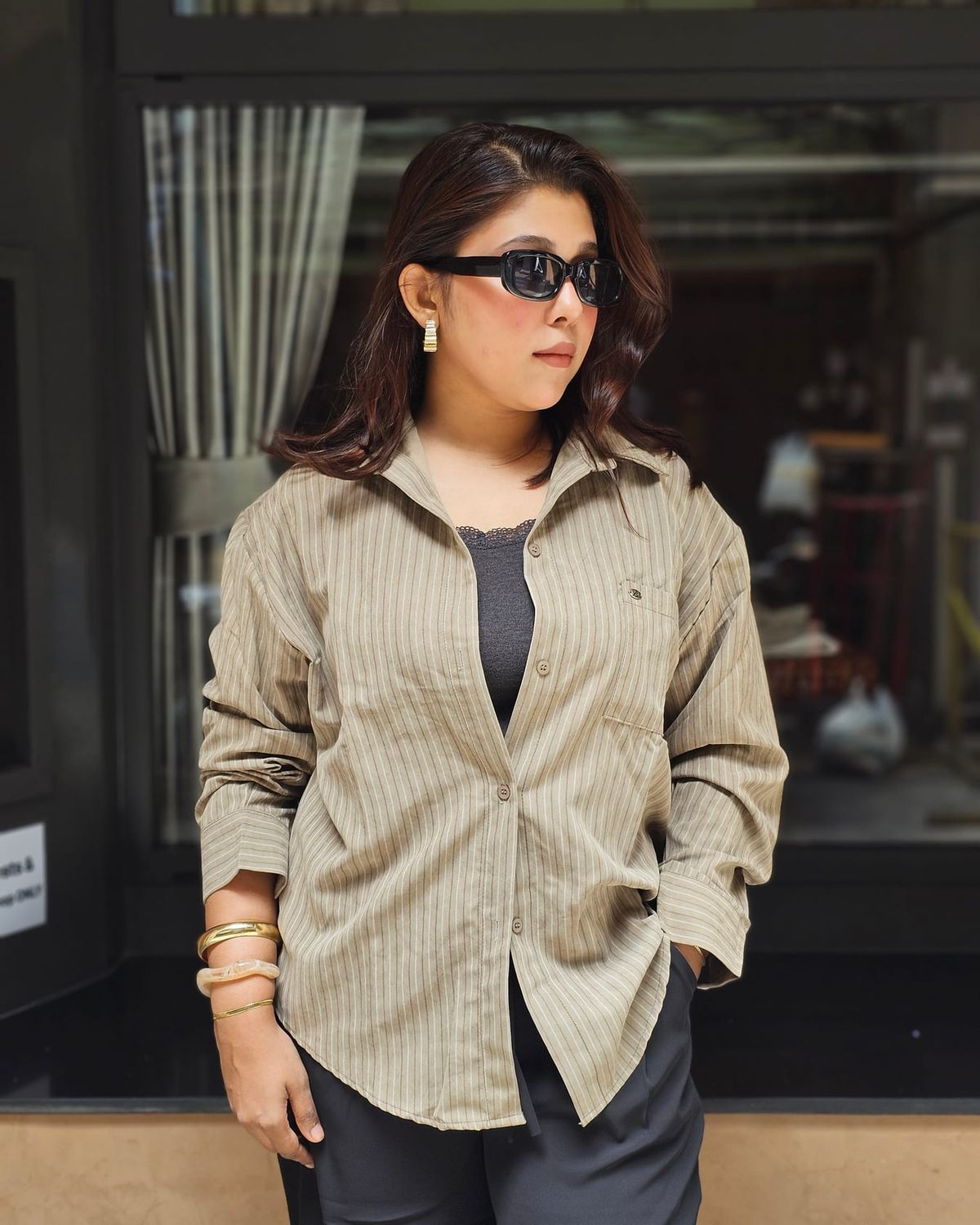 Khaki pinstripe shirt