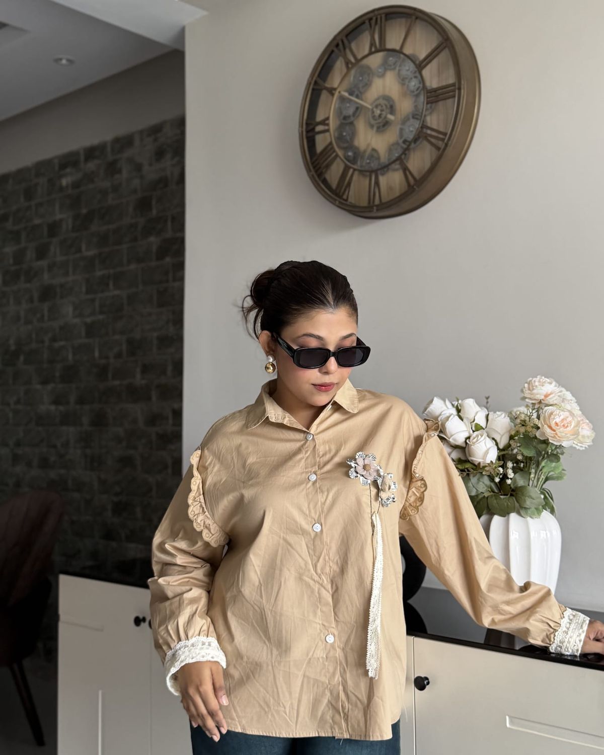 Sand embroidered blouse