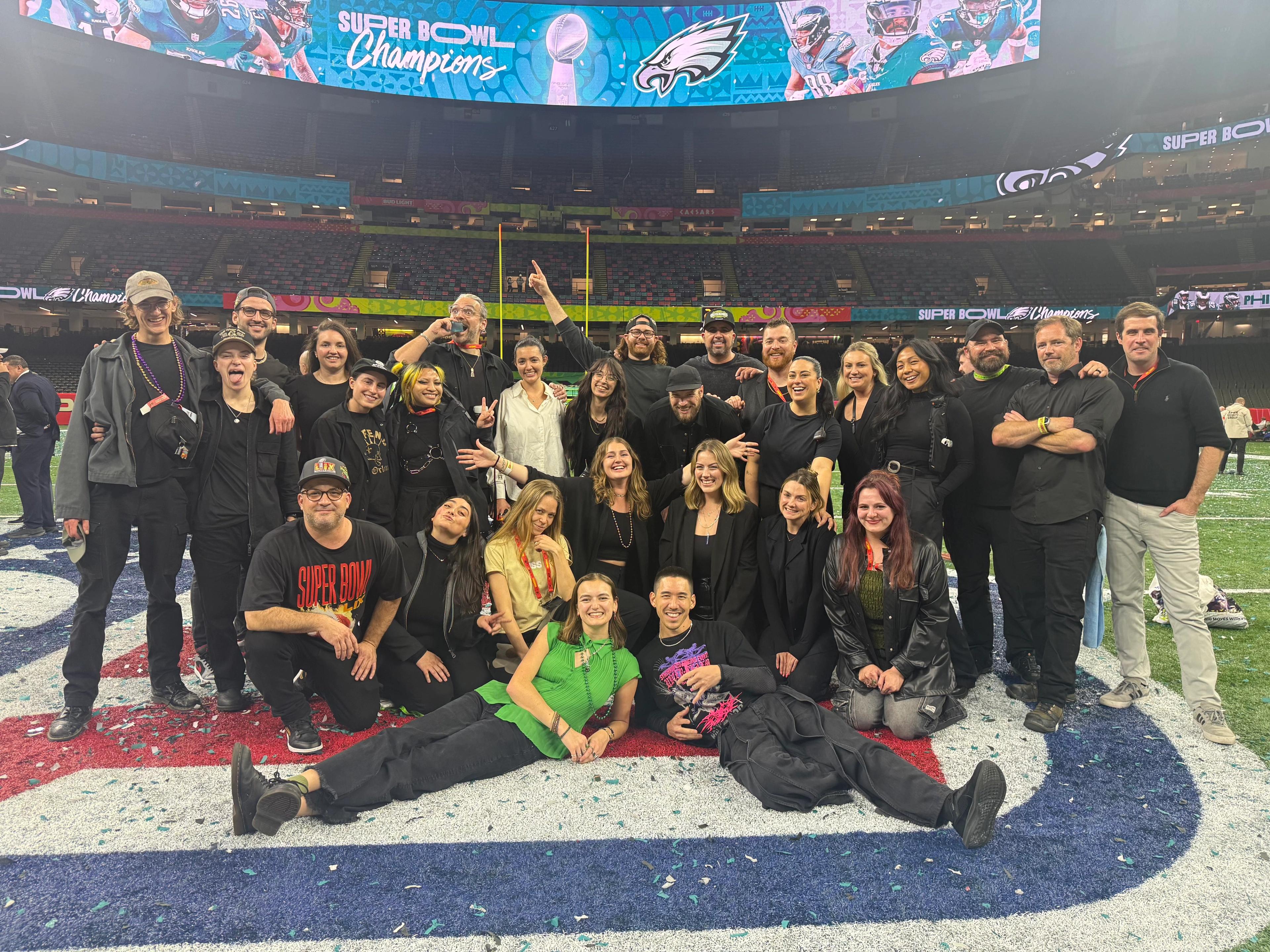 Production Club's Super Bowl LIX crew takes its post-show group photo.