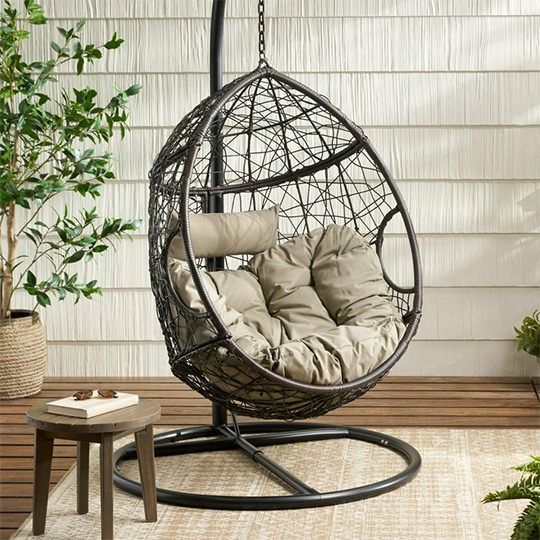 A hanging cocoon chair