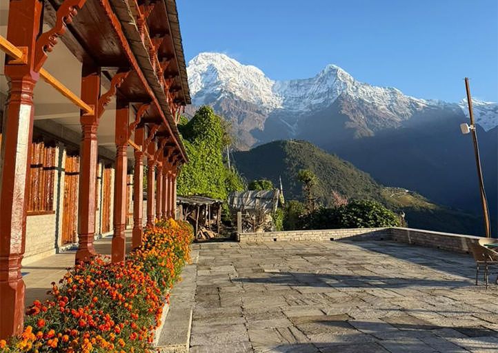 The paved terrace, looking out at the mountains