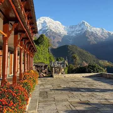 The paved terrace, looking out at the mountains
