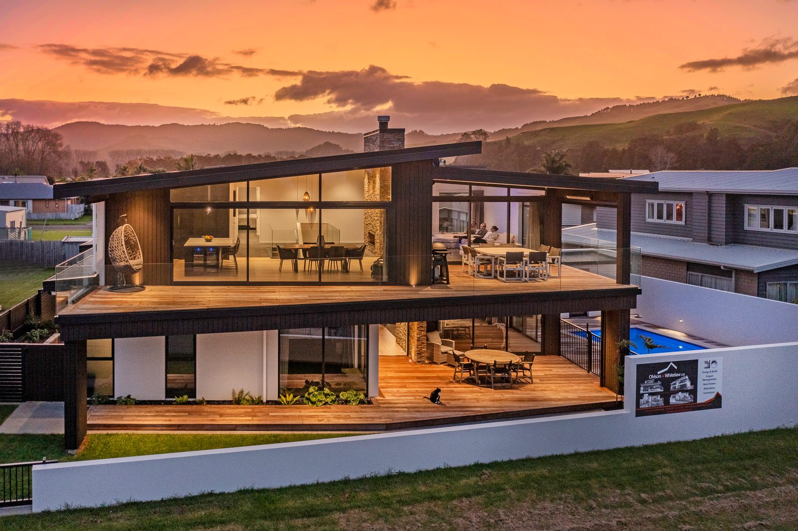 Cook Drive, Whitianga — the rear elevation at dusk
