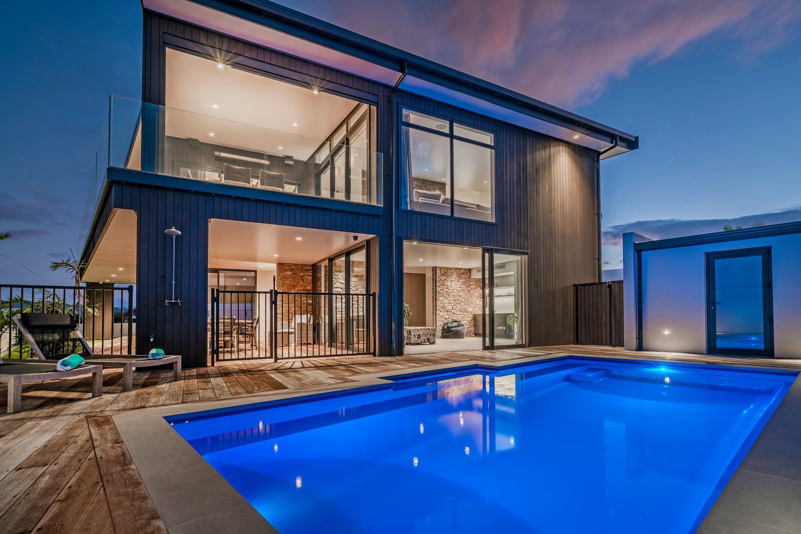 Cook Drive, Whitianga — pool at dusk