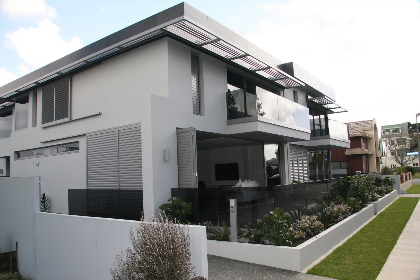 Water View Homes — side elevation and louvred screens