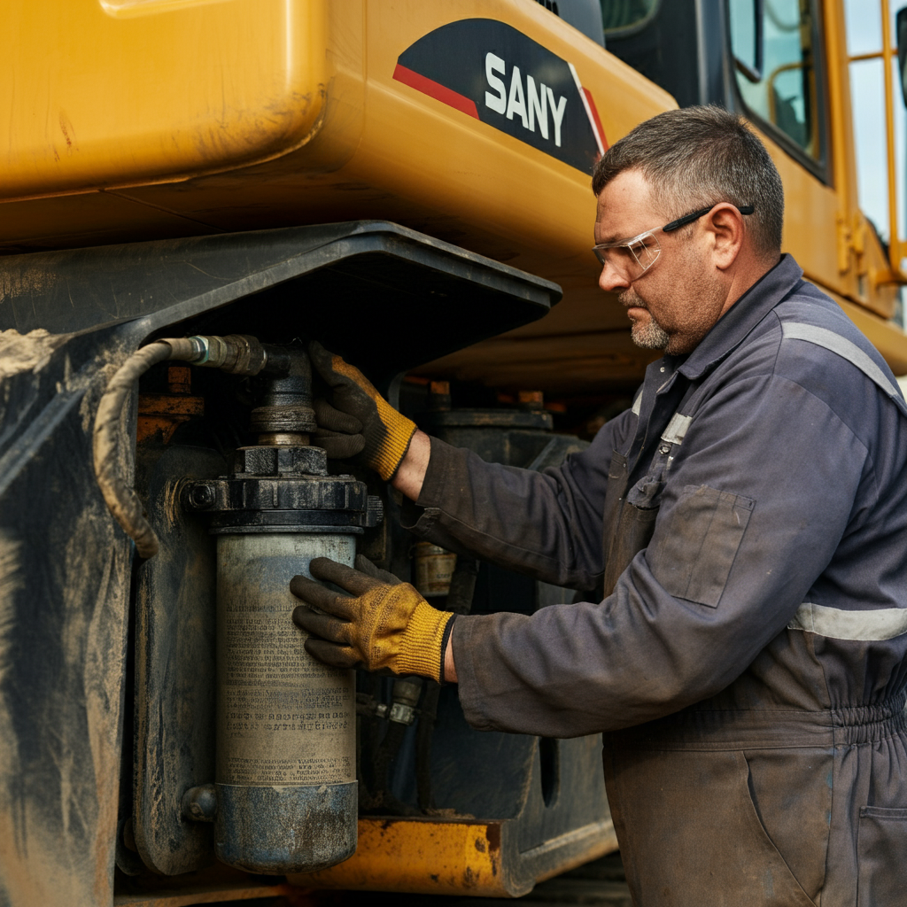 Mechanic replacing def filter