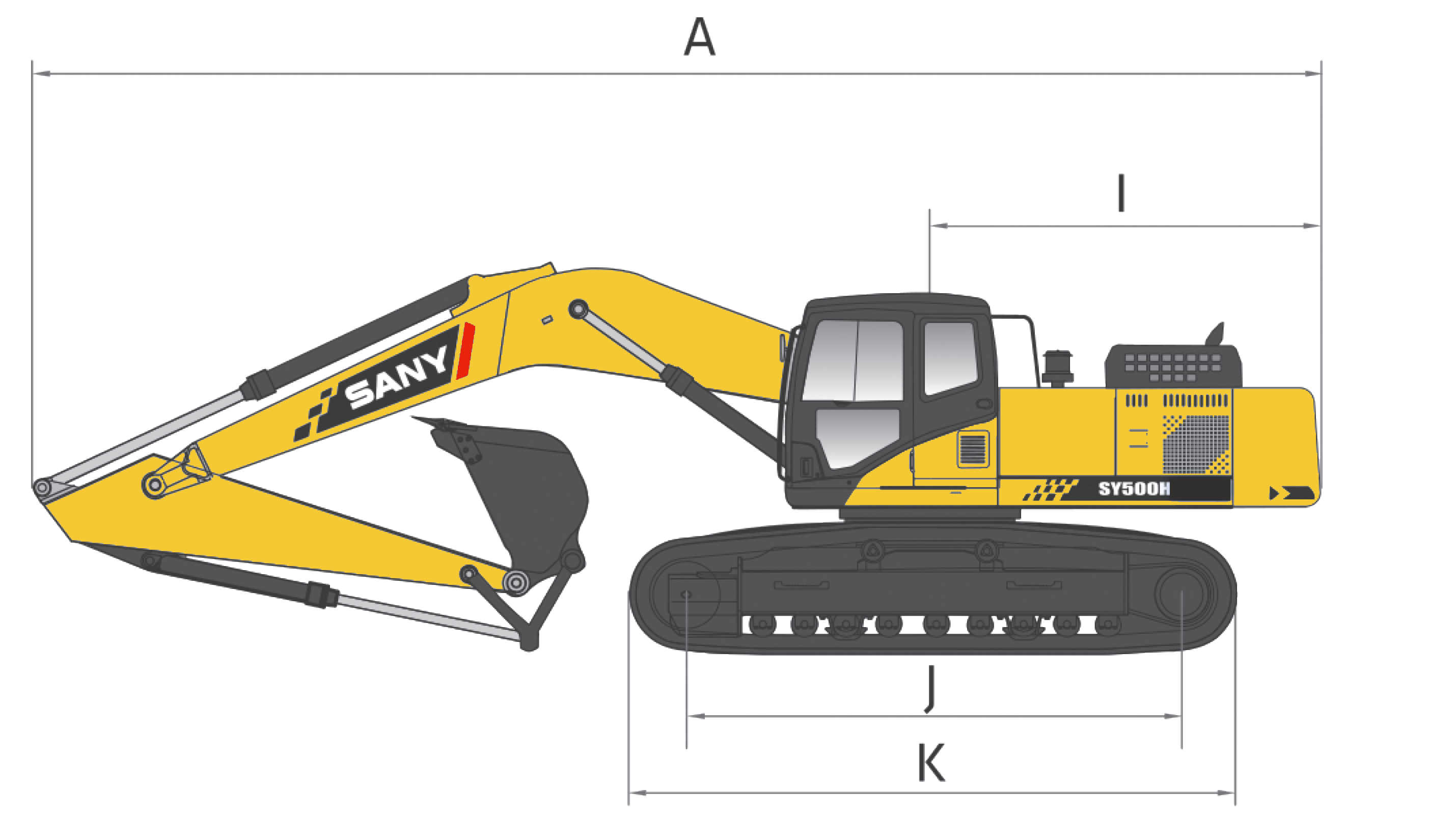 sany-sy500h-excavator-overall-dimensions-chart