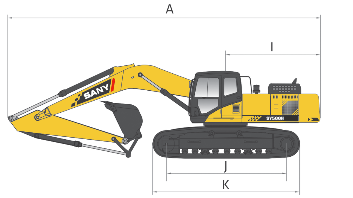 sany-sy500h-excavator-overall-dimensions-chart