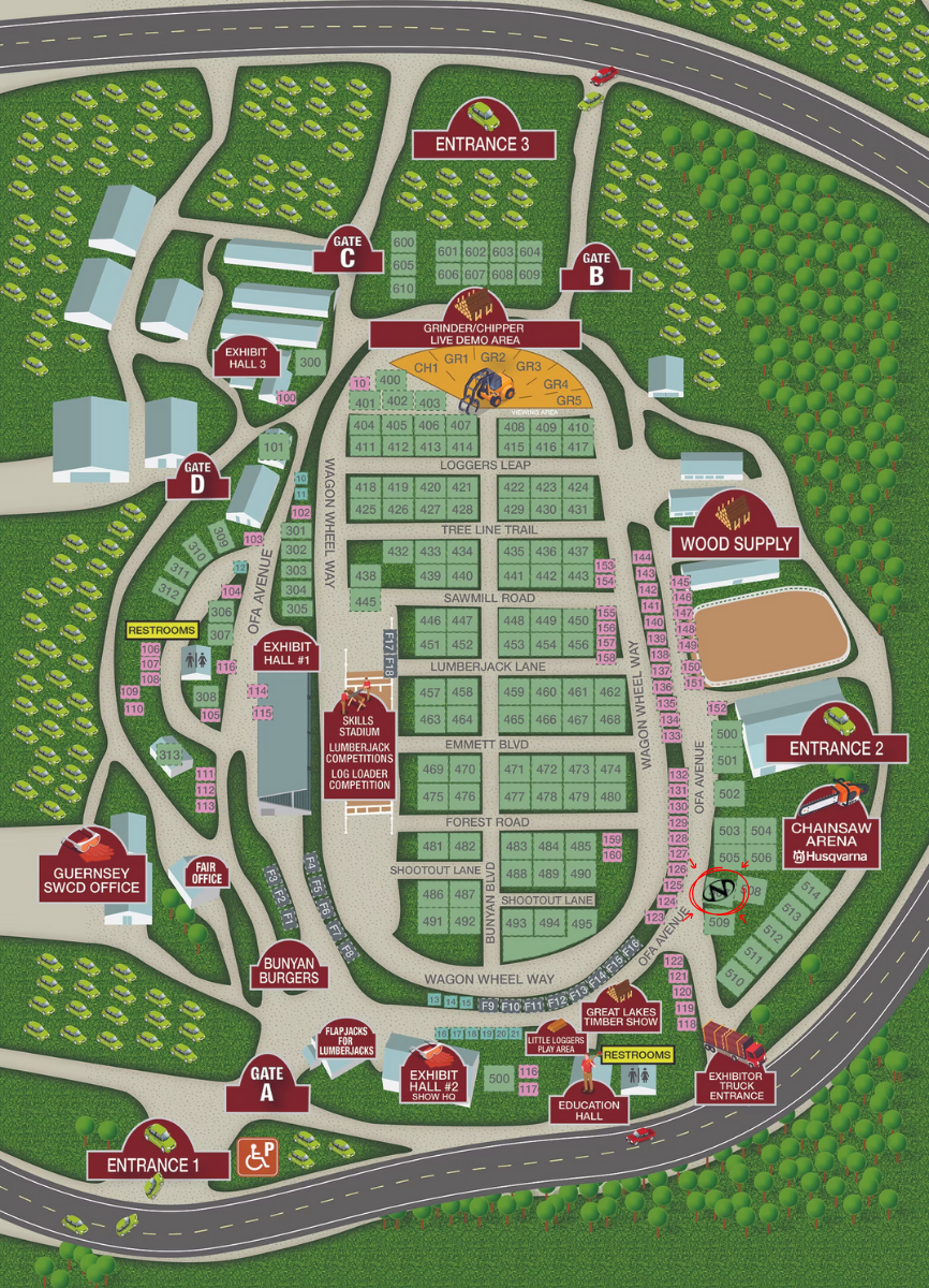 Map of Paul Bunyan with Newman Tractor's Booth Highlighted
