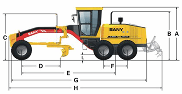 sany-smg200-motor-grader-overall-dimensions-chart