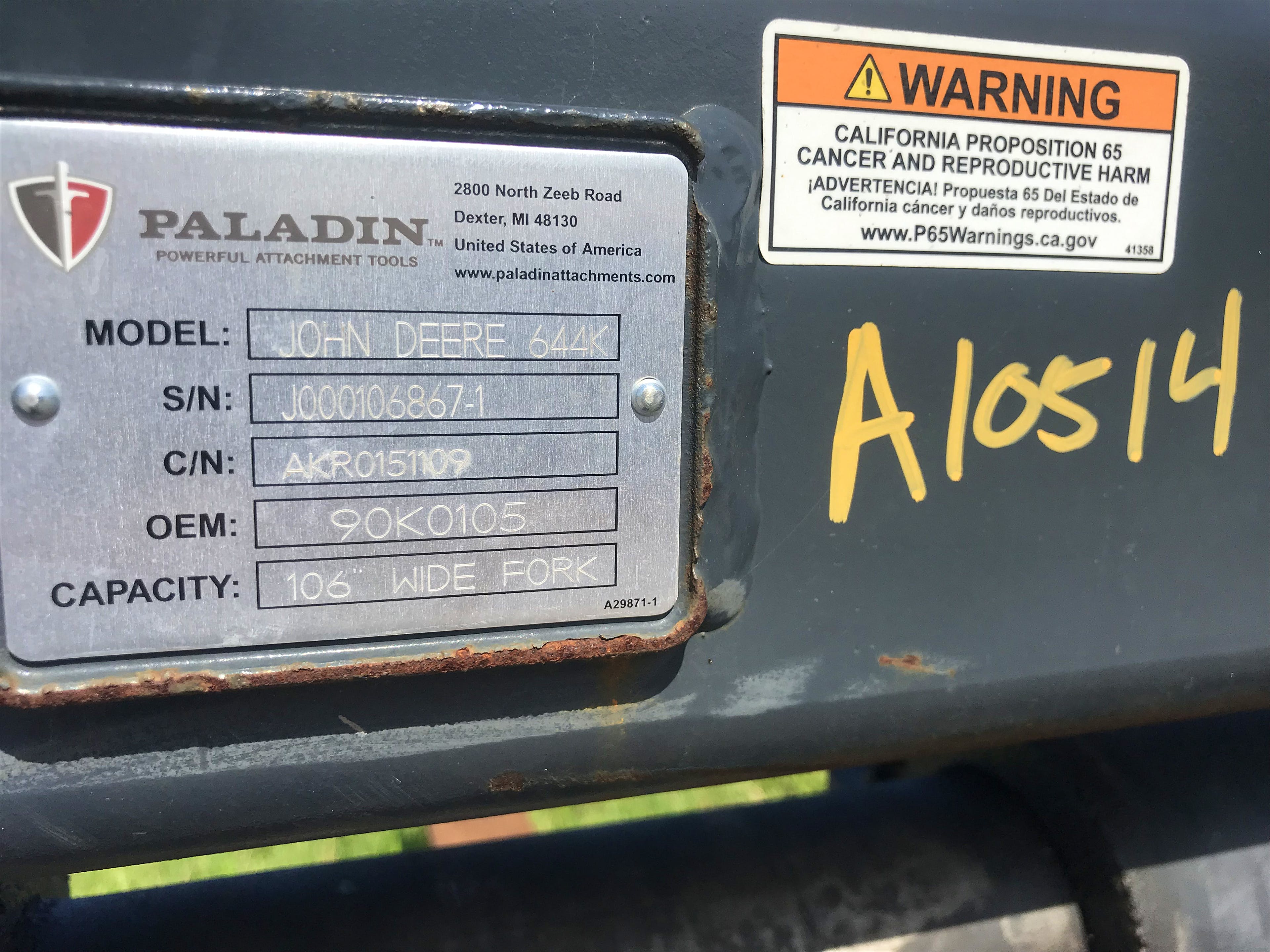 72" JRB Q/C WHEEL LOADER FORKS FOR JOHN DEERE 644K Photo 6 Thumbnail