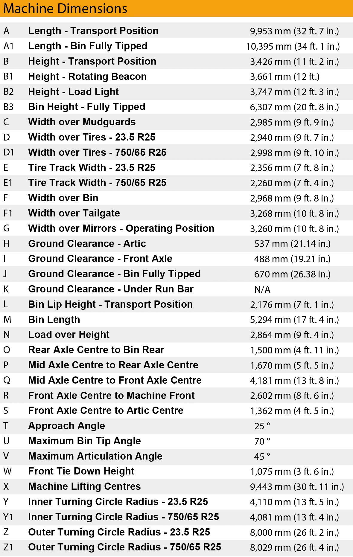 bell b30e truck dimensions chart