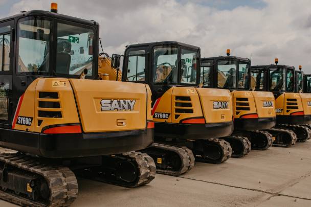 SANY mini excavators in a row