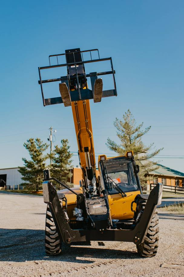 SANY telehandler with fork attachments, forward look