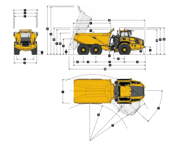 dimensions specs sheet for bell b50e truck