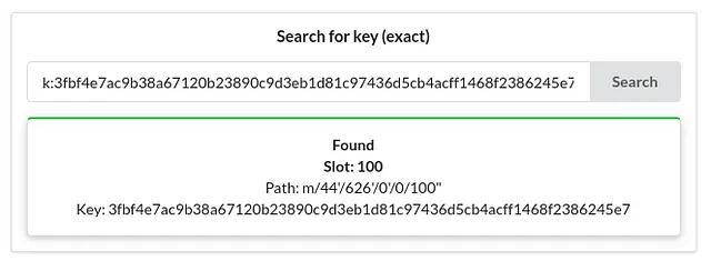 Key found in index (slot) 100