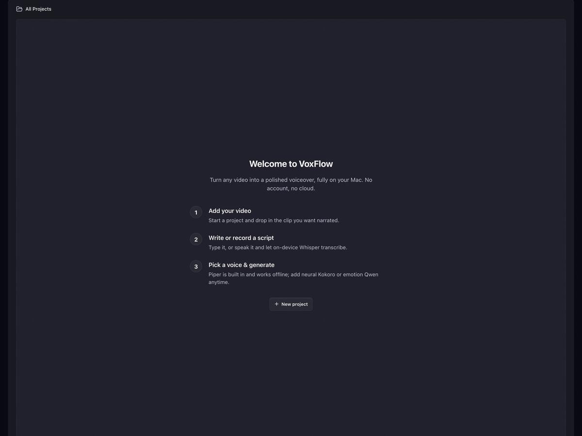 VoxFlow welcome screen