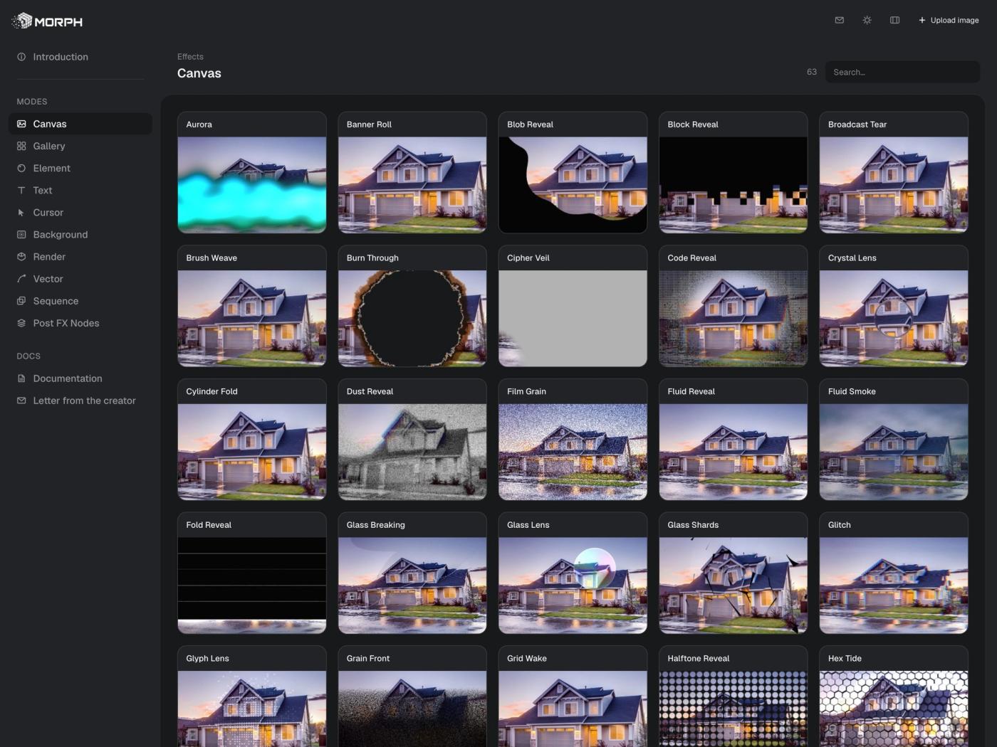 Morph editor: the Canvas effects library