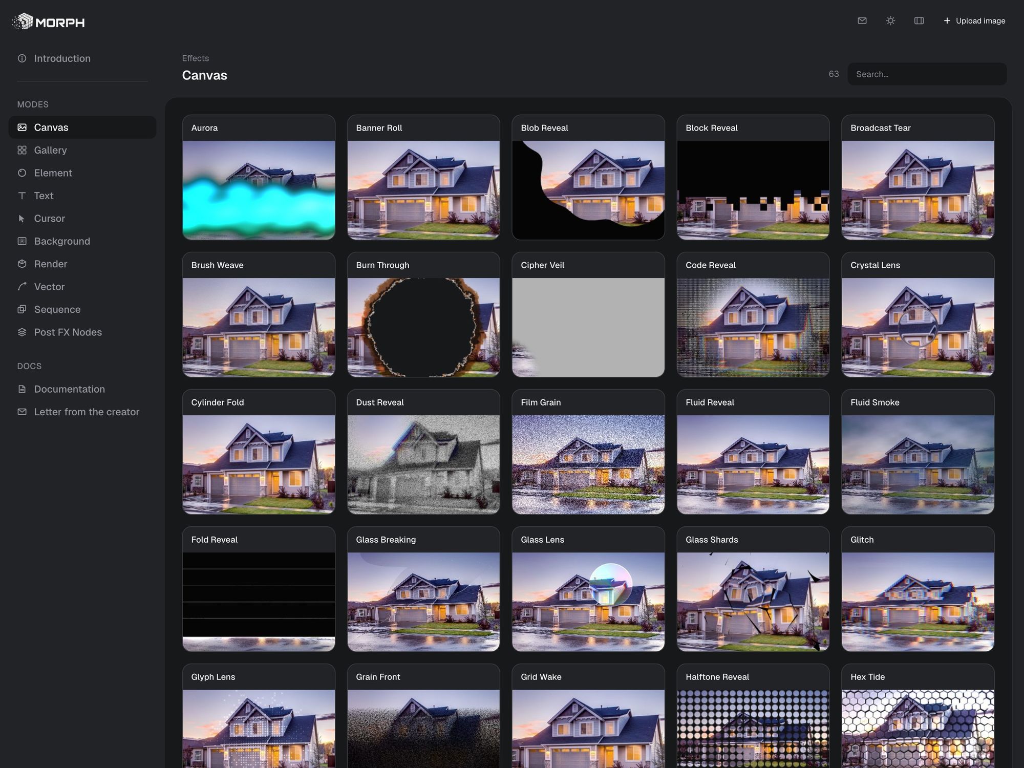 Morph editor: the Canvas effects library