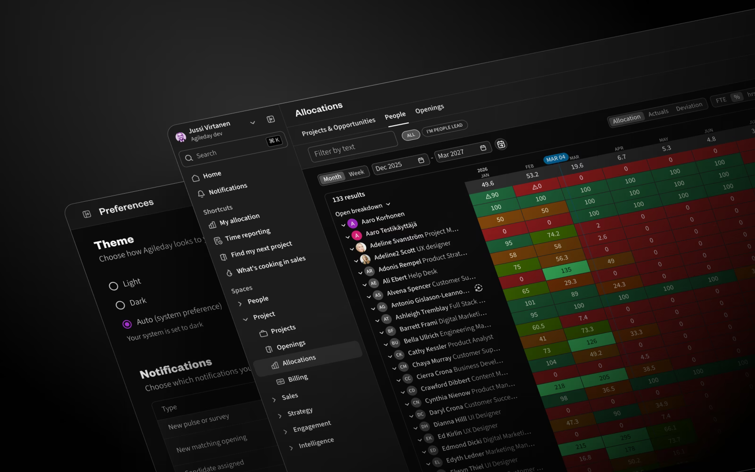 Agileday in dark mode