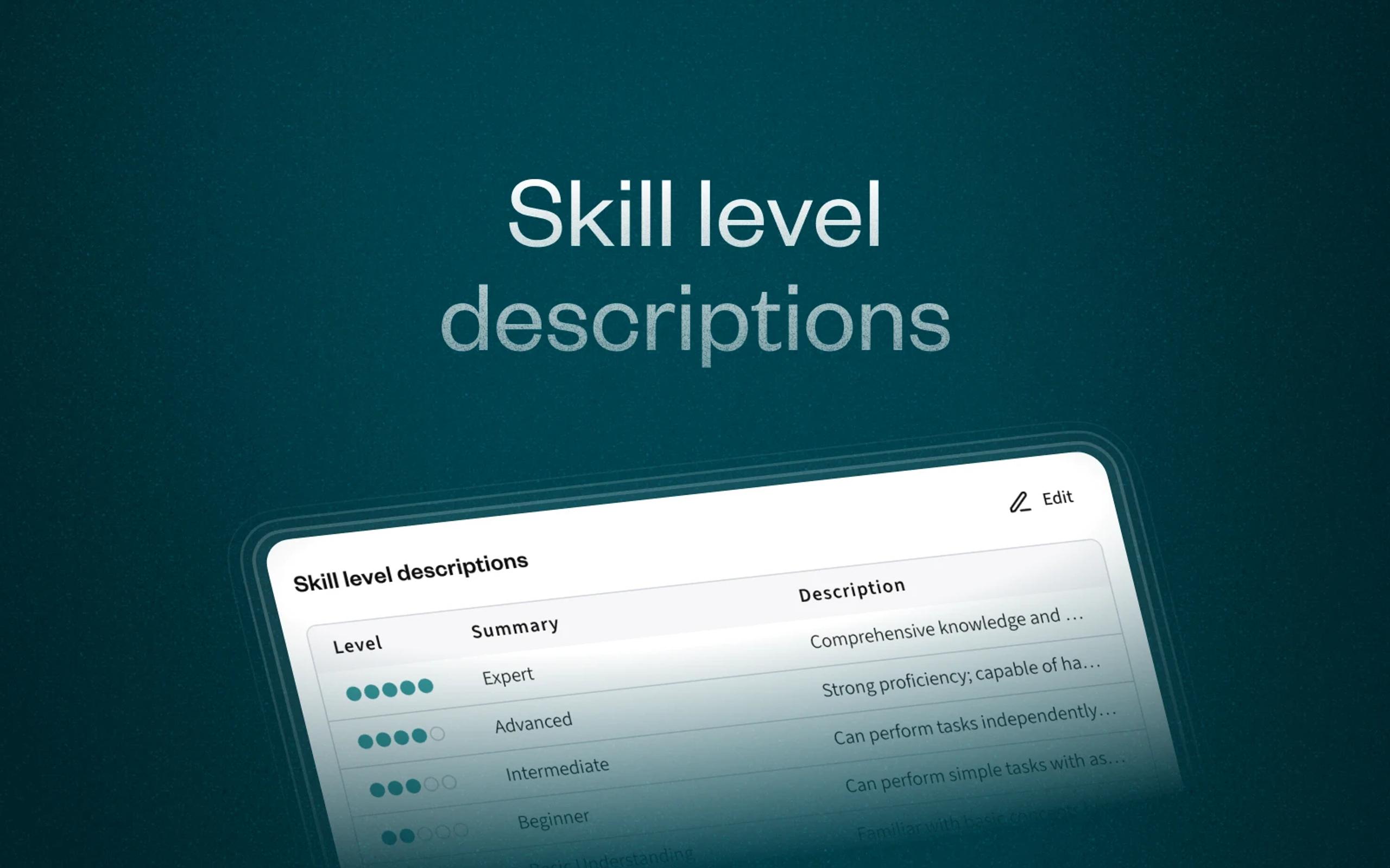 Add, view, and edit skill level descriptions in the settings.