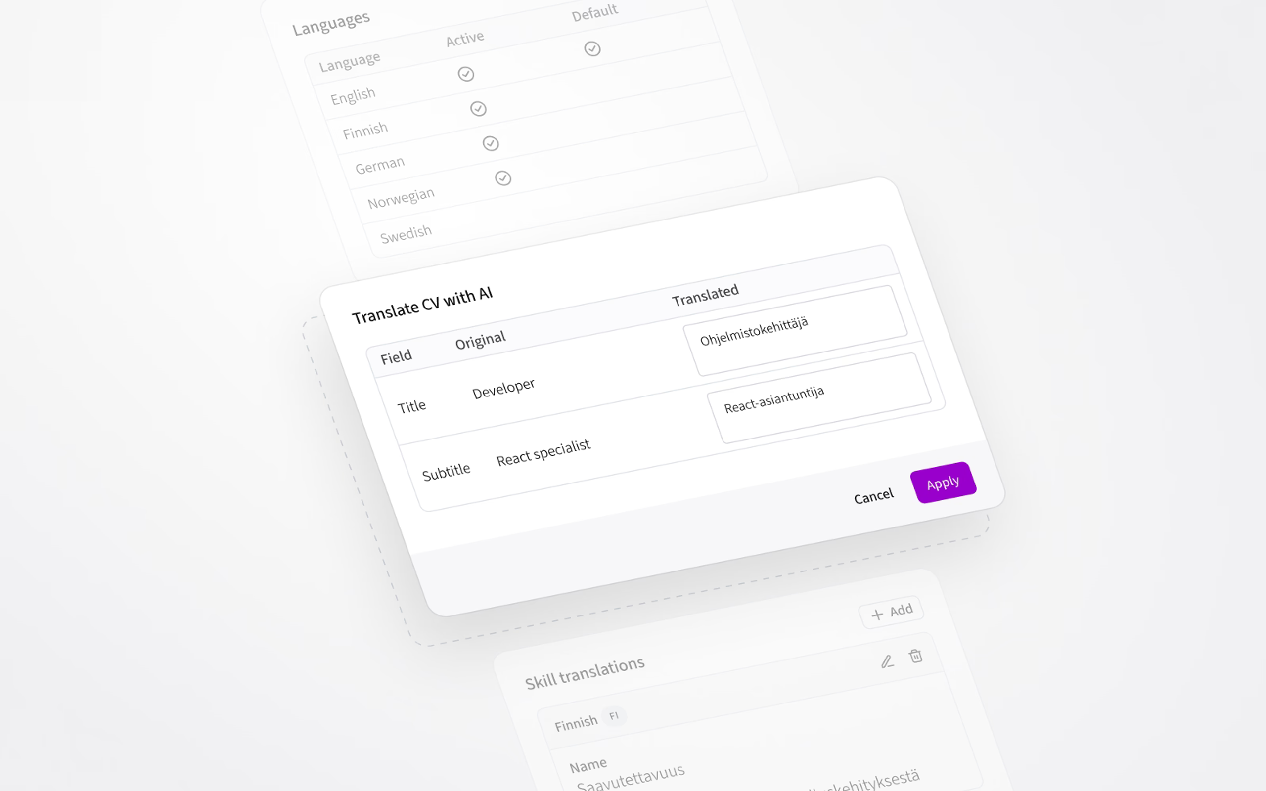 Translate CVs with AI, define languages and translate skills.