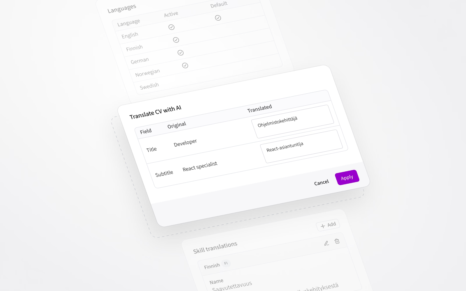 Translate CVs with AI, define languages and translate skills.