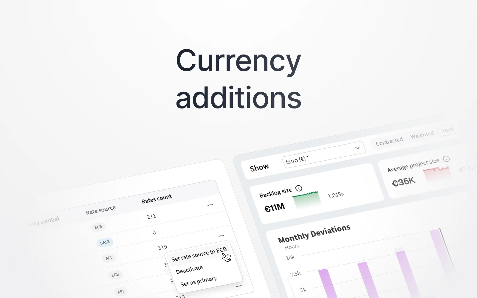 Choosing rate source (ECB or API) and choosing currency for Projects Overview tab