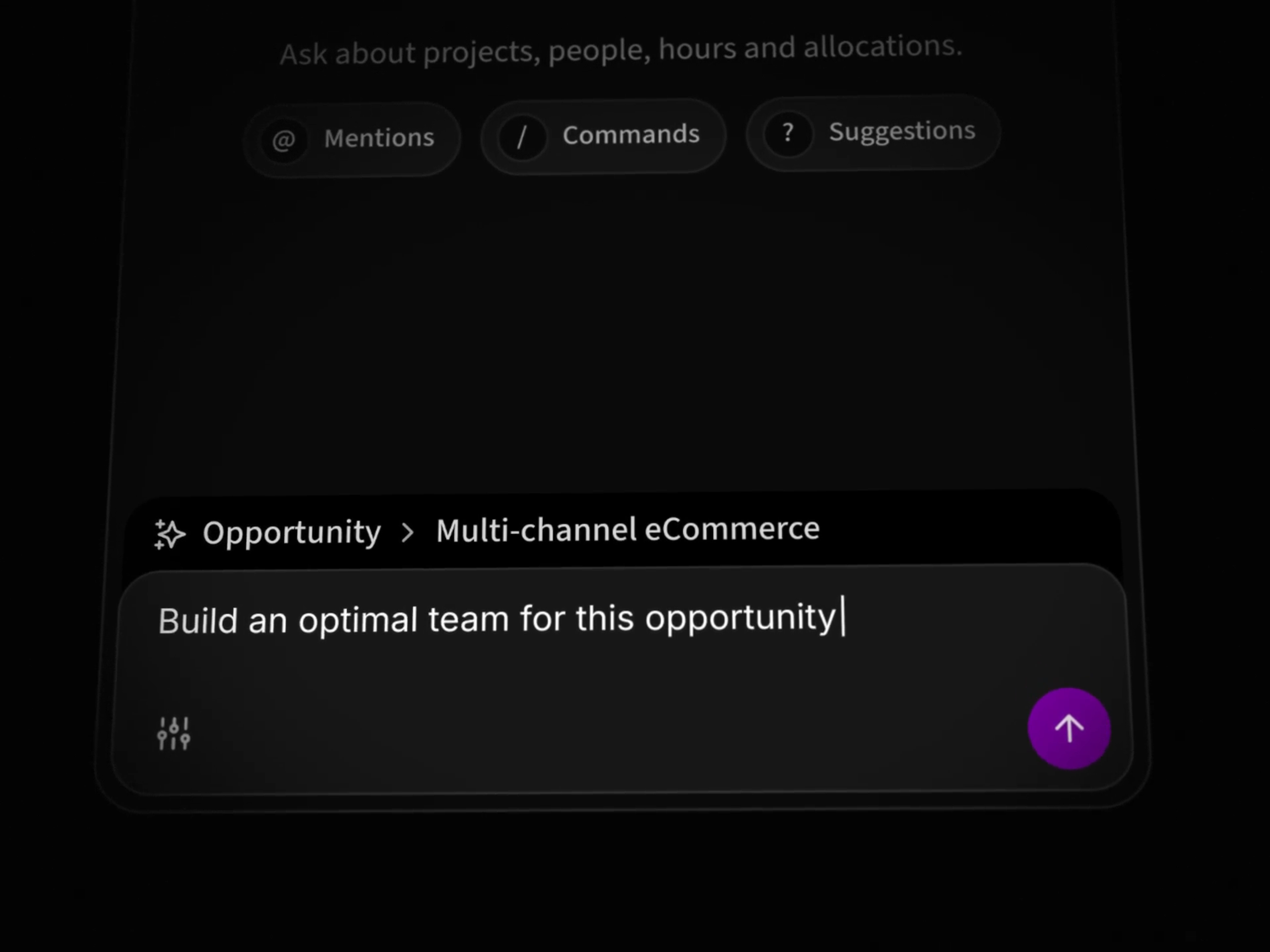 The Agileday Agent prompt bar with the request Build an optimal team for this opportunity