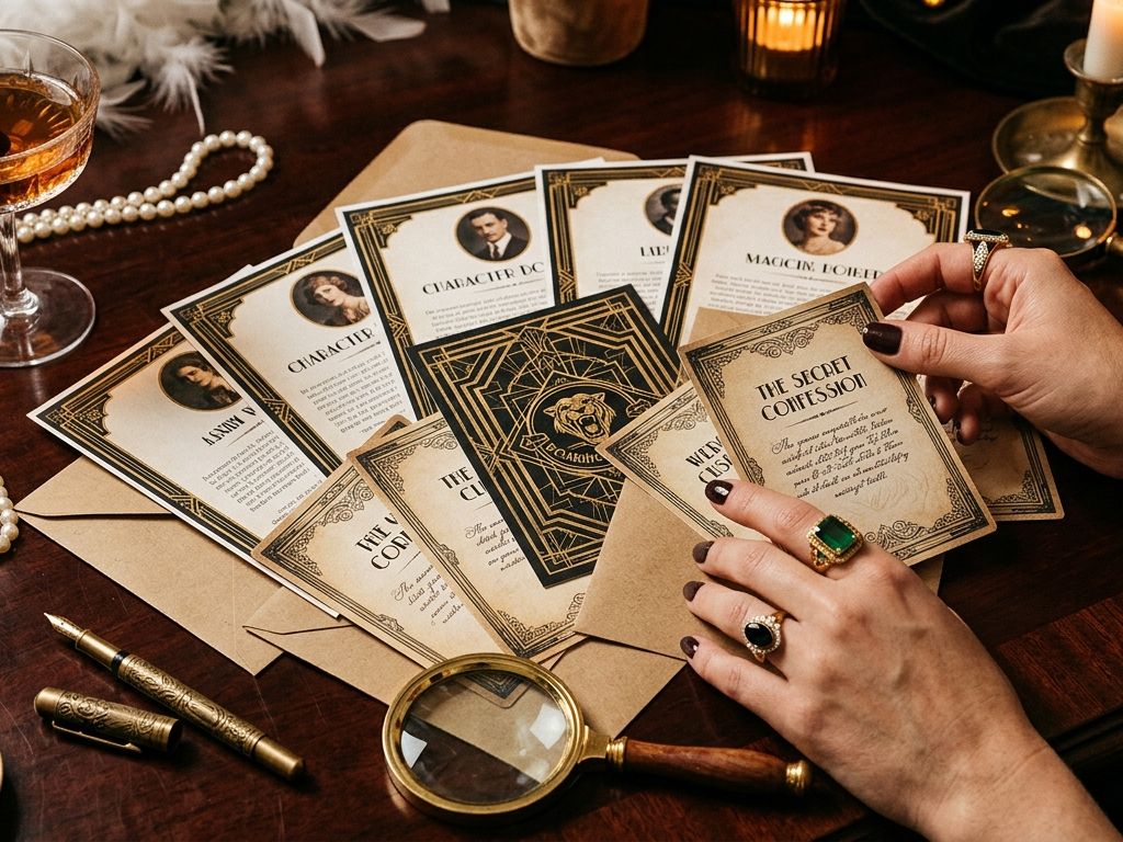 1920s Speakeasy Murder Mystery Character Cards & Clues (10-12 Players) printable preview