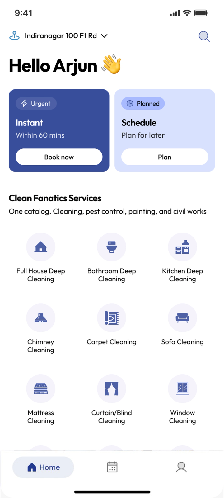 Clean Fanatics app: Home