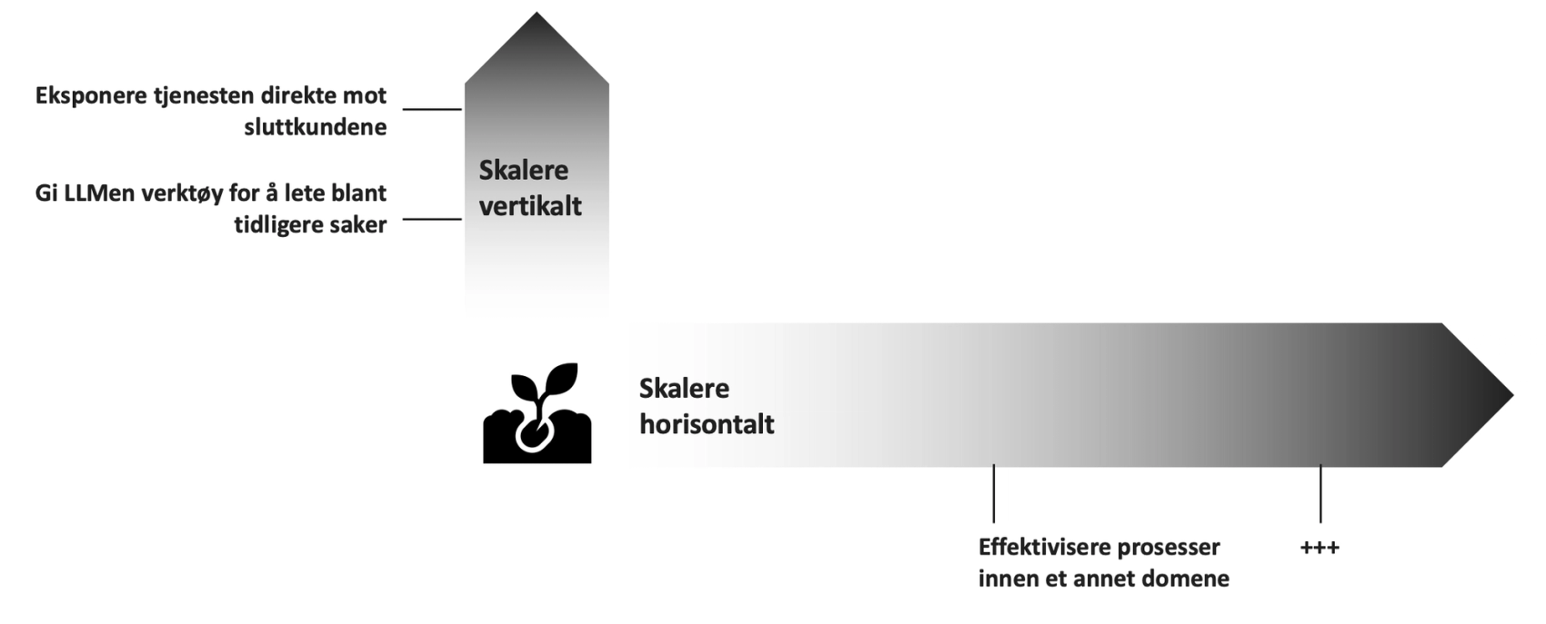 Bildet viser ulike former for skalering. Vertikal skalering innenfor samme domene, og horisontal skalering inn i nye domener.