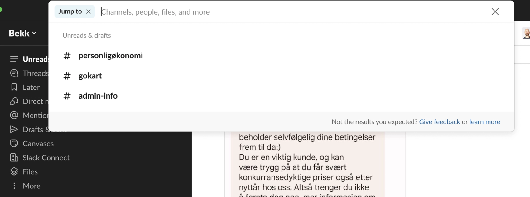 Skjermbilde fra Slack