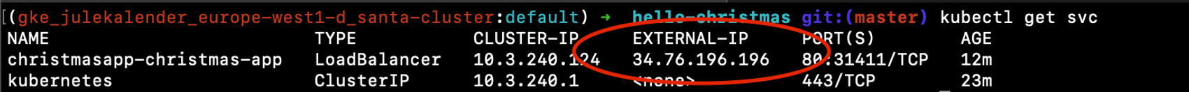 kubectl get svc output with ip