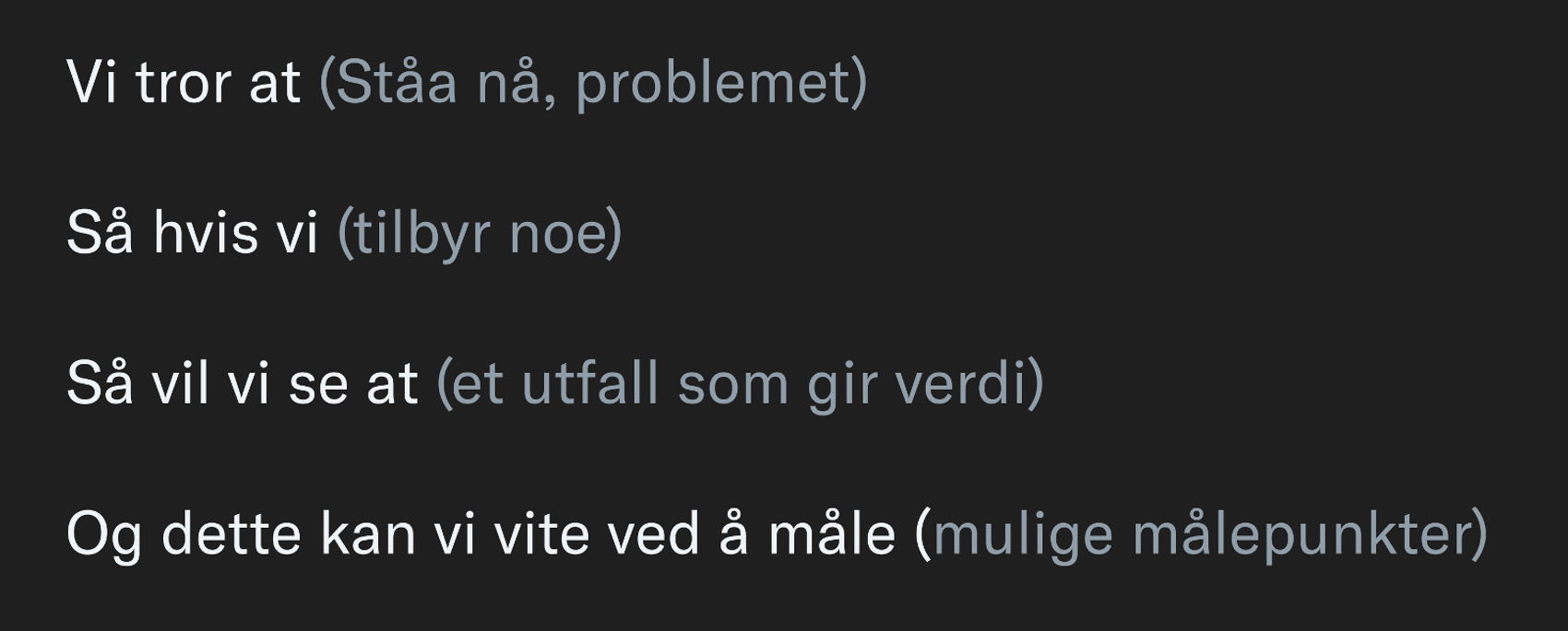 Eksempel på et hypotesekort