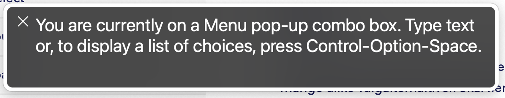 VoiceOver telling the user they can press Control-Option-Space to display a list of choices​​​​‌﻿‍﻿​‍​‍‌‍﻿﻿‌﻿​‍‌‍‍‌‌‍‌﻿‌‍‍‌‌‍﻿‍​‍​‍​﻿‍‍​‍​‍‌﻿​﻿‌‍​‌‌‍﻿‍‌‍‍‌‌﻿‌​‌﻿‍‌​‍﻿‍‌‍‍‌‌‍﻿﻿​‍​‍​‍﻿​​‍​‍‌‍‍​‌﻿​‍‌‍‌‌‌‍‌‍​‍​‍​﻿‍‍​‍​‍‌‍‍​‌﻿‌​‌﻿‌​‌﻿​​‌﻿​﻿​﻿‍‍​‍﻿﻿​‍﻿﻿‌‍​‍‌‍‌‌‌‍‍﻿‌‍‍﻿​‍﻿‌‌‍​‍‌‍﻿​‌‍﻿﻿‌‍‌﻿‌‍‌﻿​‍﻿‌‌﻿​﻿‌‍​‌‌‍﻿‍‌‍‍‌‌﻿‌​‌﻿‍‌​‍﻿‍‌﻿‌‍‌‍‌‌‌﻿​‍‌‍​﻿‌‍‌‌‌‍﻿​​‍﻿‍‌‍​‌‌﻿​​‌﻿​​​‍﻿﻿‌‍‍‌‌‍﻿‍‌﻿‌​‌‍‌‌‌‍﻿‍‌﻿‌​​‍﻿﻿‌‍‌‌‌‍‌​‌‍‍‌‌﻿‌​​‍﻿﻿‌‍﻿‌‌‍﻿﻿‌‍‌​‌‍‌‌​﻿﻿‌‌﻿​​‌﻿​‍‌‍‌‌‌﻿​﻿‌‍‌‌‌‍﻿‍‌﻿‌​‌‍​‌‌﻿‌​‌‍‍‌‌‍﻿﻿‌‍﻿‍​﻿‍﻿‌‍‍‌‌‍‌​​﻿﻿‌​﻿‍‌​﻿‍​​﻿‌‌‌‍‌‌​﻿​‌​﻿‌﻿‌‍​‍‌‍‌‍​‍﻿‌‌‍​﻿​﻿​‍​﻿‌​​﻿‌​​‍﻿‌​﻿‌​​﻿‌​​﻿‍​​﻿‌‍​‍﻿‌‌‍​‌​﻿‍​​﻿​‌​﻿​​​‍﻿‌​﻿​‍​﻿​‍​﻿​​​﻿‌‍​﻿​﻿​﻿​﻿‌‍​‌​﻿‌‍​﻿‍‌​﻿‌​​﻿‍‌​﻿​‍​﻿‍﻿‌﻿‌​‌﻿‍‌‌﻿​​‌‍‌‌​﻿﻿‌‌﻿​​‌‍﻿﻿‌﻿​﻿‌﻿‌​​﻿‍﻿‌﻿​​‌‍​‌‌﻿‌​‌‍‍​​﻿﻿‌‌‍​﻿‌‍﻿﻿‌‍﻿‍‌﻿‌​‌‍‌‌‌‍﻿‍‌﻿‌​​‍‌‌​﻿‌‌‌​​‍‌‌﻿﻿‌‍‍﻿‌‍‌‌‌﻿‍‌​‍‌‌​﻿​﻿‌​‌​​‍‌‌​﻿​﻿‌​‌​​‍‌‌​﻿​‍​﻿​‍​﻿‌​‌‍​﻿​﻿‌​​﻿‍‌​﻿​‍​﻿‌﻿​﻿​‍​﻿​‌​﻿​‍‌‍​‍​﻿‍‌​﻿‌﻿​‍‌‌​﻿​‍​﻿​‍​‍‌‌​﻿‌‌‌​‌​​‍﻿‍‌‍​‌‌‍﻿​‌﻿‌​​﻿﻿﻿‌‍​‍‌‍​‌‌﻿​﻿‌‍‌‌‌‌‌‌‌﻿​‍‌‍﻿​​﻿﻿‌‌‍‍​‌﻿‌​‌﻿‌​‌﻿​​‌﻿​﻿​‍‌‌​﻿​﻿‌​​‌​‍‌‌​﻿​‍‌​‌‍​‍‌‌​﻿​‍‌​‌‍‌‍​‍‌‍‌‌‌‍‍﻿‌‍‍﻿​‍﻿‌‌‍​‍‌‍﻿​‌‍﻿﻿‌‍‌﻿‌‍‌﻿​‍﻿‌‌﻿​﻿‌‍​‌‌‍﻿‍‌‍‍‌‌﻿‌​‌﻿‍‌​‍﻿‍‌﻿‌‍‌‍‌‌‌﻿​‍‌‍​﻿‌‍‌‌‌‍﻿​​‍﻿‍‌‍​‌‌﻿​​‌﻿​​​‍‌‍‌‍‍‌‌‍‌​​﻿﻿‌​﻿‍‌​﻿‍​​﻿‌‌‌‍‌‌​﻿​‌​﻿‌﻿‌‍​‍‌‍‌‍​‍﻿‌‌‍​﻿​﻿​‍​﻿‌​​﻿‌​​‍﻿‌​﻿‌​​﻿‌​​﻿‍​​﻿‌‍​‍﻿‌‌‍​‌​﻿‍​​﻿​‌​﻿​​​‍﻿‌​﻿​‍​﻿​‍​﻿​​​﻿‌‍​﻿​﻿​﻿​﻿‌‍​‌​﻿‌‍​﻿‍‌​﻿‌​​﻿‍‌​﻿​‍​‍‌‍‌﻿‌​‌﻿‍‌‌﻿​​‌‍‌‌​﻿﻿‌‌﻿​​‌‍﻿﻿‌﻿​﻿‌﻿‌​​‍‌‍‌﻿​​‌‍​‌‌﻿‌​‌‍‍​​﻿﻿‌‌‍​﻿‌‍﻿﻿‌‍﻿‍‌﻿‌​‌‍‌‌‌‍﻿‍‌﻿‌​​‍‌‌​﻿‌‌‌​​‍‌‌﻿﻿‌‍‍﻿‌‍‌‌‌﻿‍‌​‍‌‌​﻿​﻿‌​‌​​‍‌‌​﻿​﻿‌​‌​​‍‌‌​﻿​‍​﻿​‍​﻿‌​‌‍​﻿​﻿‌​​﻿‍‌​﻿​‍​﻿‌﻿​﻿​‍​﻿​‌​﻿​‍‌‍​‍​﻿‍‌​﻿‌﻿​‍‌‌​﻿​‍​﻿​‍​‍‌‌​﻿‌‌‌​‌​​‍﻿‍‌‍​‌‌‍﻿​‌﻿‌​​‍​‍‌﻿﻿‌