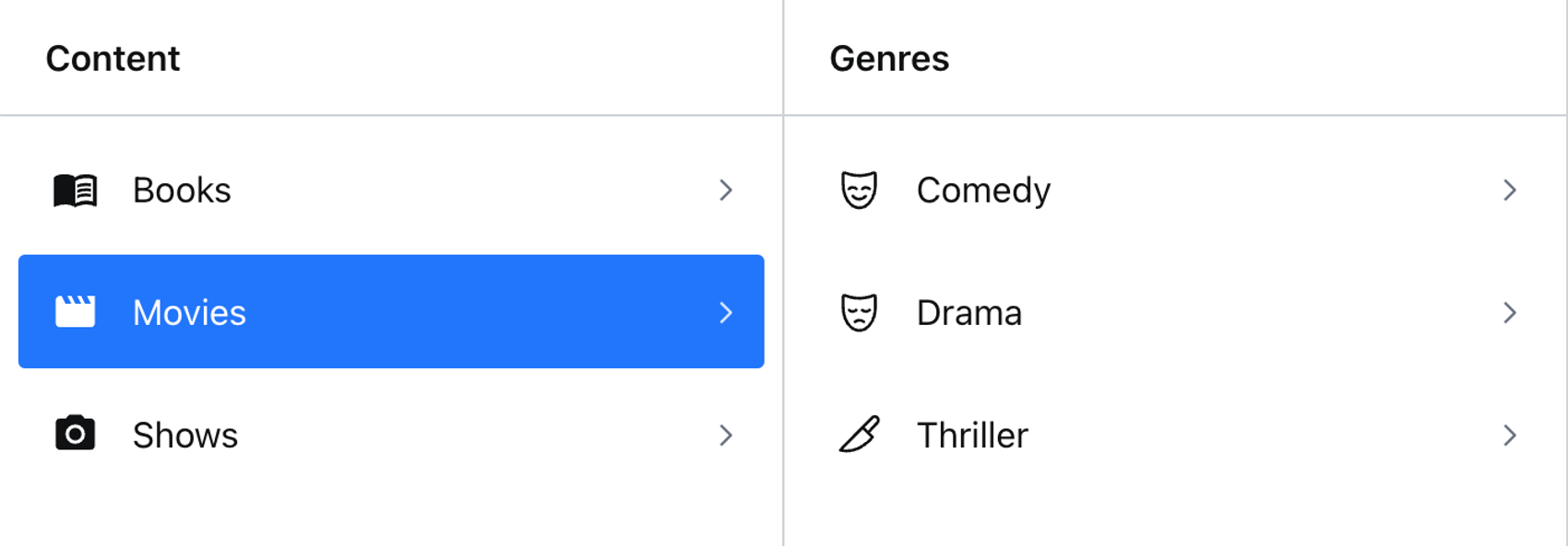 An image of a Sanity Studio where movie is selected, showing a list of genres with appropriate icons