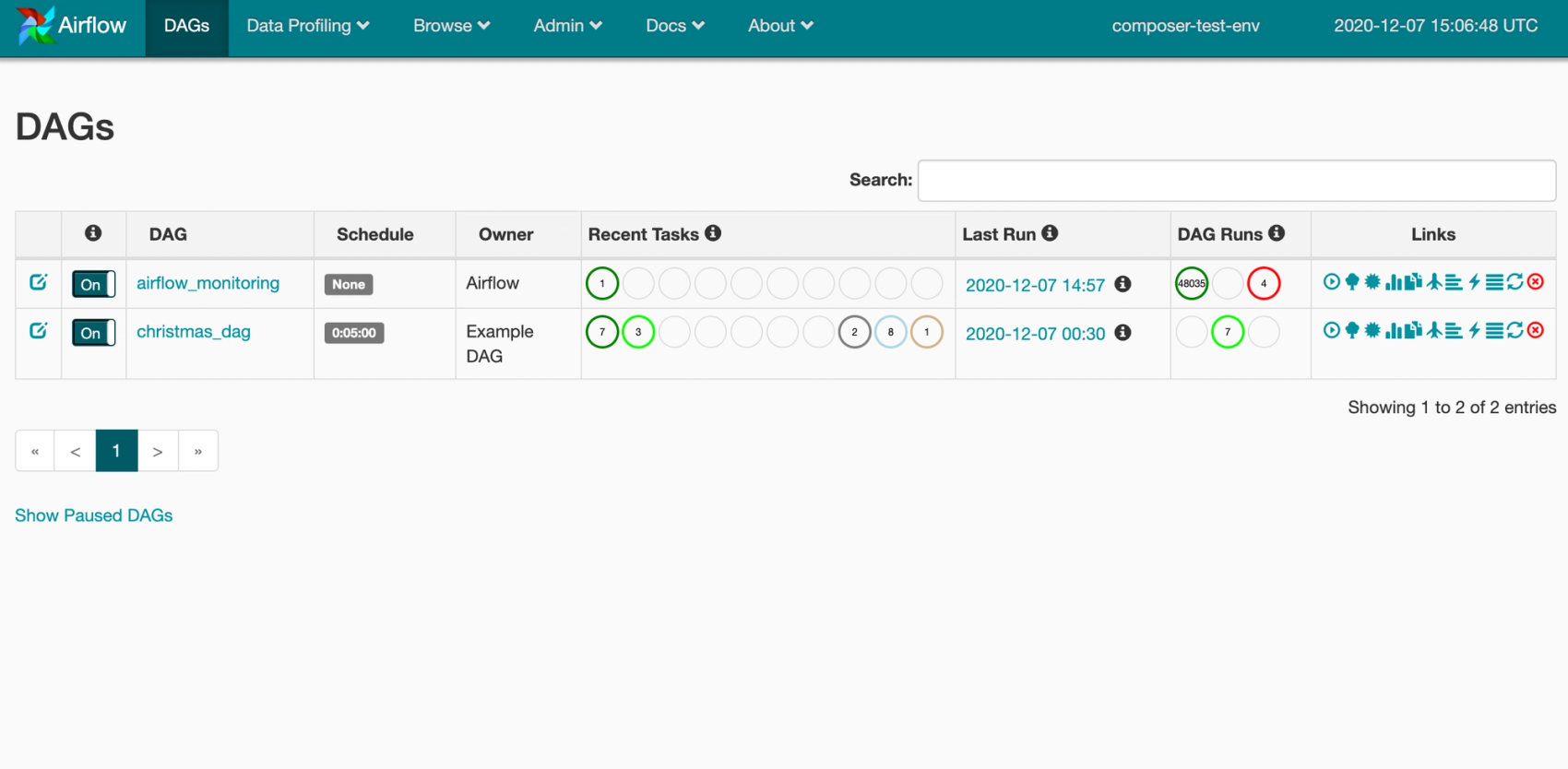 List of DAGs in Airflow UI