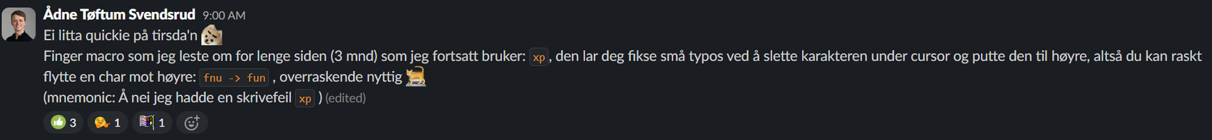 Tipset sier at man kan rette små skrivefeil som "fnu" til "fun" med å bruke xp