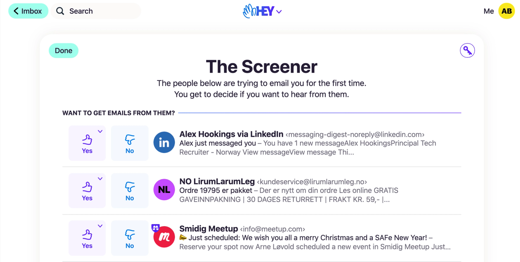 Screening av avsendere hos Hey