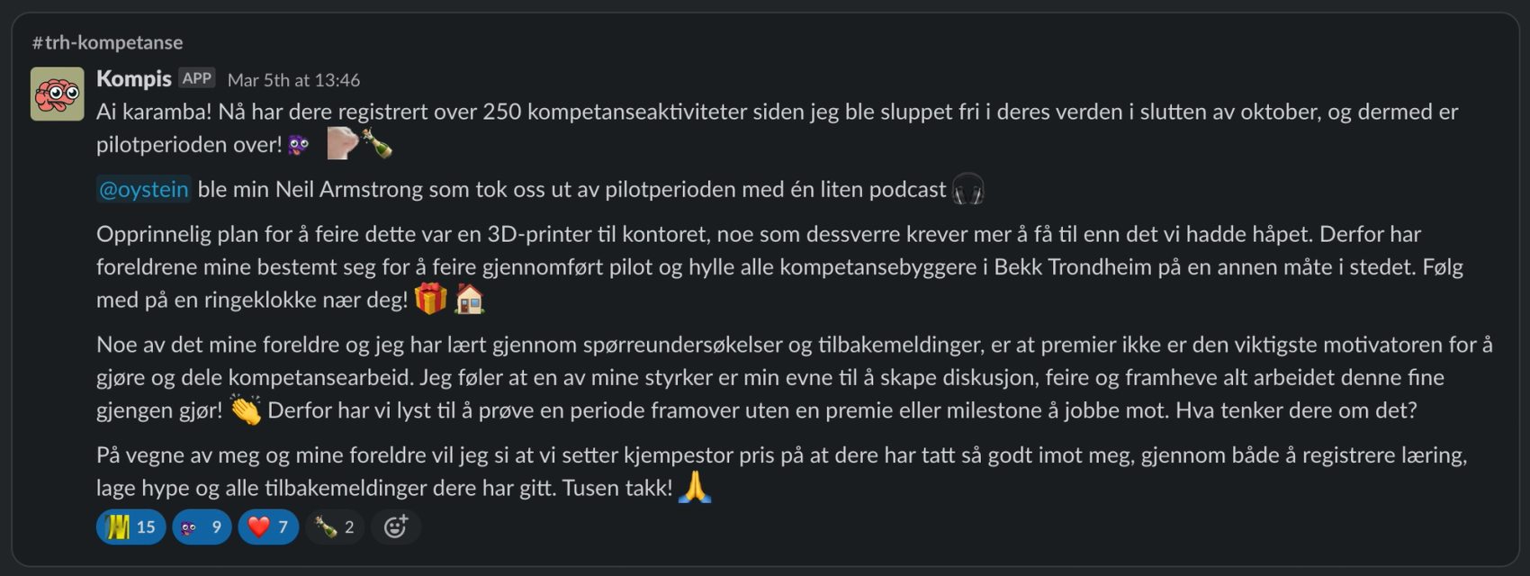 Å jobbe mot et felles mål var artig, men ikke nødvendigvis det som motiverte folk for å dele kompetansebygging de gjorde. Det viste seg at det er motivasjon nok i seg selv å dele og se hva andre deler. ​​​​‌﻿‍﻿​‍​‍‌‍﻿﻿‌﻿​‍‌‍‍‌‌‍‌﻿‌‍‍‌‌‍﻿‍​‍​‍​﻿‍‍​‍​‍‌﻿​﻿‌‍​‌‌‍﻿‍‌‍‍‌‌﻿‌​‌﻿‍‌​‍﻿‍‌‍‍‌‌‍﻿﻿​‍​‍​‍﻿​​‍​‍‌‍‍​‌﻿​‍‌‍‌‌‌‍‌‍​‍​‍​﻿‍‍​‍​‍‌‍‍​‌﻿‌​‌﻿‌​‌﻿​​‌﻿​﻿​﻿‍‍​‍﻿﻿​‍﻿﻿‌‍​‍‌‍‌‌‌‍‍﻿‌‍‍﻿​‍﻿‌‌‍​‍‌‍﻿​‌‍﻿﻿‌‍‌﻿‌‍‌﻿​‍﻿‌‌﻿​﻿‌‍​‌‌‍﻿‍‌‍‍‌‌﻿‌​‌﻿‍‌​‍﻿‍‌﻿‌‍‌‍‌‌‌﻿​‍‌‍​﻿‌‍‌‌‌‍﻿​​‍﻿‍‌‍​‌‌﻿​​‌﻿​​​‍﻿﻿‌‍‍‌‌‍﻿‍‌﻿‌​‌‍‌‌‌‍﻿‍‌﻿‌​​‍﻿﻿‌‍‌‌‌‍‌​‌‍‍‌‌﻿‌​​‍﻿﻿‌‍﻿‌‌‍﻿﻿‌‍‌​‌‍‌‌​﻿﻿‌‌﻿​​‌﻿​‍‌‍‌‌‌﻿​﻿‌‍‌‌‌‍﻿‍‌﻿‌​‌‍​‌‌﻿‌​‌‍‍‌‌‍﻿﻿‌‍﻿‍​﻿‍﻿‌‍‍‌‌‍‌​​﻿﻿‌‌‍‌​‌‍​‍‌‍​﻿​﻿​‌​﻿​﻿​﻿​‍​﻿‌﻿​﻿‌‌​‍﻿‌​﻿‍​‌‍‌‌‌‍​‌​﻿​​​‍﻿‌​﻿‌​​﻿‌​‌‍‌​​﻿​﻿​‍﻿‌​﻿‍​​﻿‌‌​﻿‌‌​﻿‍‌​‍﻿‌‌‍‌‌​﻿​﻿​﻿​‌‌‍​﻿​﻿​​​﻿‌‍‌‍‌‌‌‍‌​‌‍​﻿​﻿‌​​﻿‌‌​﻿‌‌​﻿‍﻿‌﻿‌​‌﻿‍‌‌﻿​​‌‍‌‌​﻿﻿‌‌﻿​​‌‍﻿﻿‌﻿​﻿‌﻿‌​​﻿‍﻿‌﻿​​‌‍​‌‌﻿‌​‌‍‍​​﻿﻿‌‌‍​﻿‌‍﻿﻿‌‍﻿‍‌﻿‌​‌‍‌‌‌‍﻿‍‌﻿‌​​‍‌‌​﻿‌‌‌​​‍‌‌﻿﻿‌‍‍﻿‌‍‌‌‌﻿‍‌​‍‌‌​﻿​﻿‌​‌​​‍‌‌​﻿​﻿‌​‌​​‍‌‌​﻿​‍​﻿​‍‌‍​‍‌‍‌​‌‍‌‌​﻿​﻿​﻿​‌​﻿​​​﻿​​​﻿​‍‌‍‌‌‌‍​‌‌‍​‌​﻿‍​​‍‌‌​﻿​‍​﻿​‍​‍‌‌​﻿‌‌‌​‌​​‍﻿‍‌‍​‌‌‍﻿​‌﻿‌​​﻿﻿﻿‌‍​‍‌‍​‌‌﻿​﻿‌‍‌‌‌‌‌‌‌﻿​‍‌‍﻿​​﻿﻿‌‌‍‍​‌﻿‌​‌﻿‌​‌﻿​​‌﻿​﻿​‍‌‌​﻿​﻿‌​​‌​‍‌‌​﻿​‍‌​‌‍​‍‌‌​﻿​‍‌​‌‍‌‍​‍‌‍‌‌‌‍‍﻿‌‍‍﻿​‍﻿‌‌‍​‍‌‍﻿​‌‍﻿﻿‌‍‌﻿‌‍‌﻿​‍﻿‌‌﻿​﻿‌‍​‌‌‍﻿‍‌‍‍‌‌﻿‌​‌﻿‍‌​‍﻿‍‌﻿‌‍‌‍‌‌‌﻿​‍‌‍​﻿‌‍‌‌‌‍﻿​​‍﻿‍‌‍​‌‌﻿​​‌﻿​​​‍‌‍‌‍‍‌‌‍‌​​﻿﻿‌‌‍‌​‌‍​‍‌‍​﻿​﻿​‌​﻿​﻿​﻿​‍​﻿‌﻿​﻿‌‌​‍﻿‌​﻿‍​‌‍‌‌‌‍​‌​﻿​​​‍﻿‌​﻿‌​​﻿‌​‌‍‌​​﻿​﻿​‍﻿‌​﻿‍​​﻿‌‌​﻿‌‌​﻿‍‌​‍﻿‌‌‍‌‌​﻿​﻿​﻿​‌‌‍​﻿​﻿​​​﻿‌‍‌‍‌‌‌‍‌​‌‍​﻿​﻿‌​​﻿‌‌​﻿‌‌​‍‌‍‌﻿‌​‌﻿‍‌‌﻿​​‌‍‌‌​﻿﻿‌‌﻿​​‌‍﻿﻿‌﻿​﻿‌﻿‌​​‍‌‍‌﻿​​‌‍​‌‌﻿‌​‌‍‍​​﻿﻿‌‌‍​﻿‌‍﻿﻿‌‍﻿‍‌﻿‌​‌‍‌‌‌‍﻿‍‌﻿‌​​‍‌‌​﻿‌‌‌​​‍‌‌﻿﻿‌‍‍﻿‌‍‌‌‌﻿‍‌​‍‌‌​﻿​﻿‌​‌​​‍‌‌​﻿​﻿‌​‌​​‍‌‌​﻿​‍​﻿​‍‌‍​‍‌‍‌​‌‍‌‌​﻿​﻿​﻿​‌​﻿​​​﻿​​​﻿​‍‌‍‌‌‌‍​‌‌‍​‌​﻿‍​​‍‌‌​﻿​‍​﻿​‍​‍‌‌​﻿‌‌‌​‌​​‍﻿‍‌‍​‌‌‍﻿​‌﻿‌​​‍​‍‌﻿﻿‌