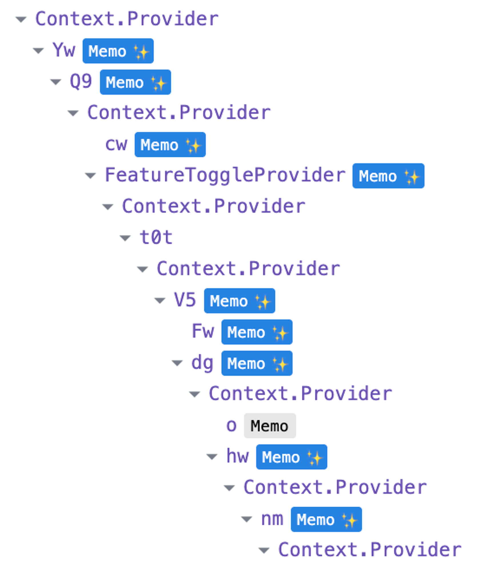 Visning av komponent-tre med "memo" på memoiserte komponenter