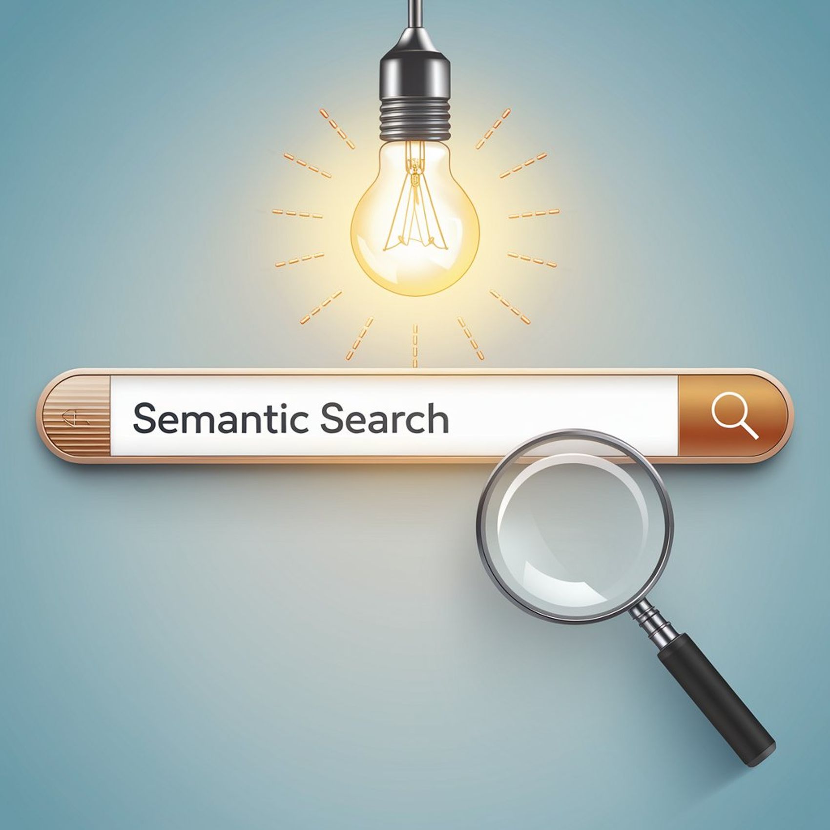 Bilde med en lyspære som lyser opp et søkefelt med teksten "Semantic Search".