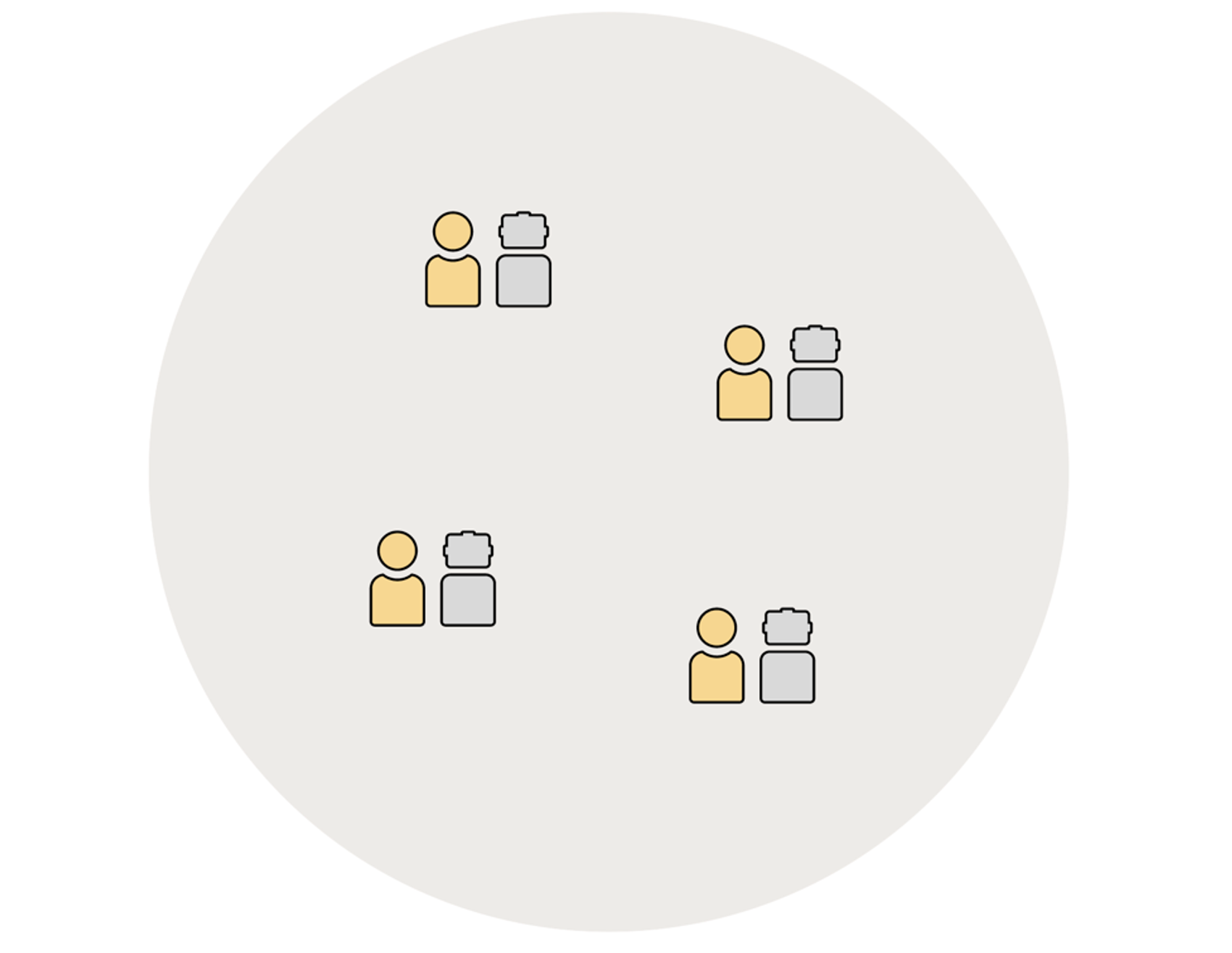 Illustrasjon av team med teammedlemmer som får hjelp av AI-agenter