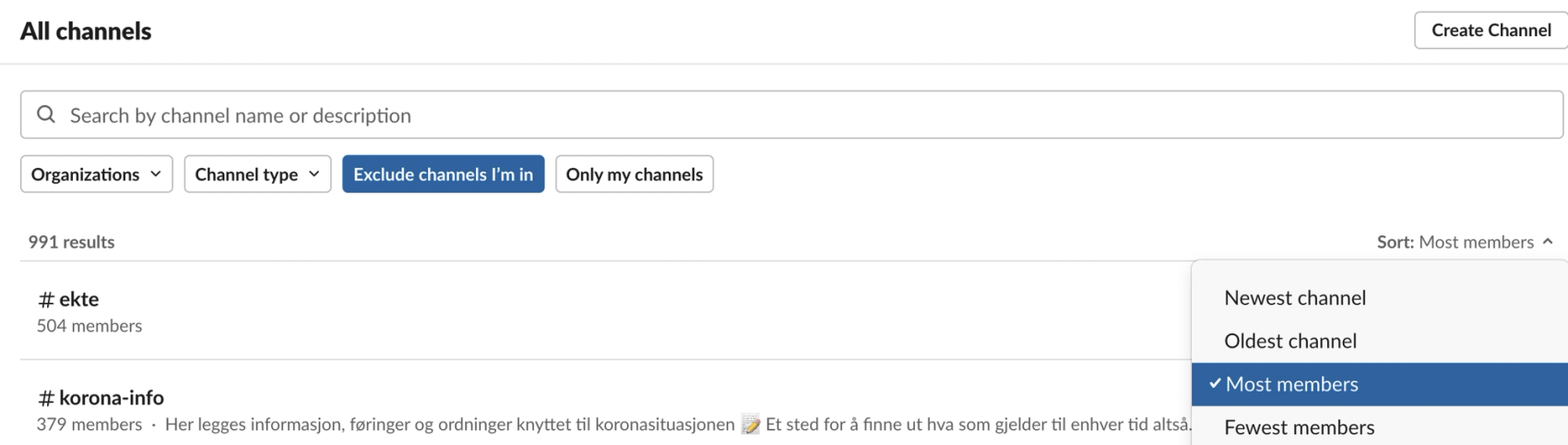 Skjermbilde fra Slack