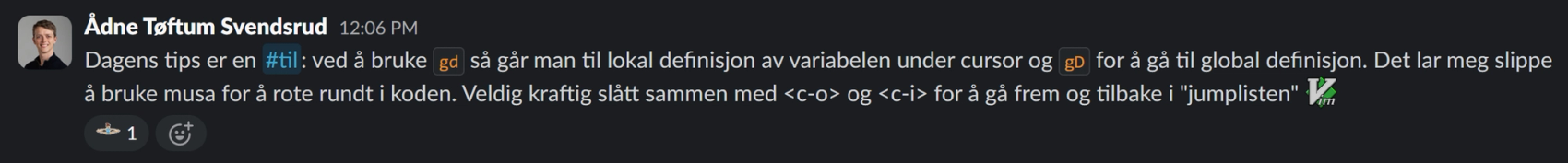 Tipset sier at gd står for goto definition
