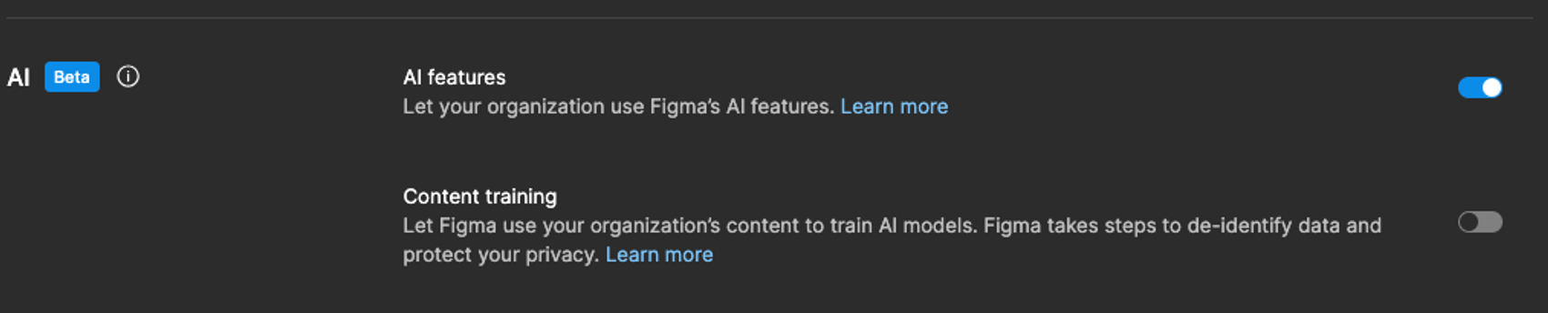 Viser administrator-innstillingene for AI i Figma