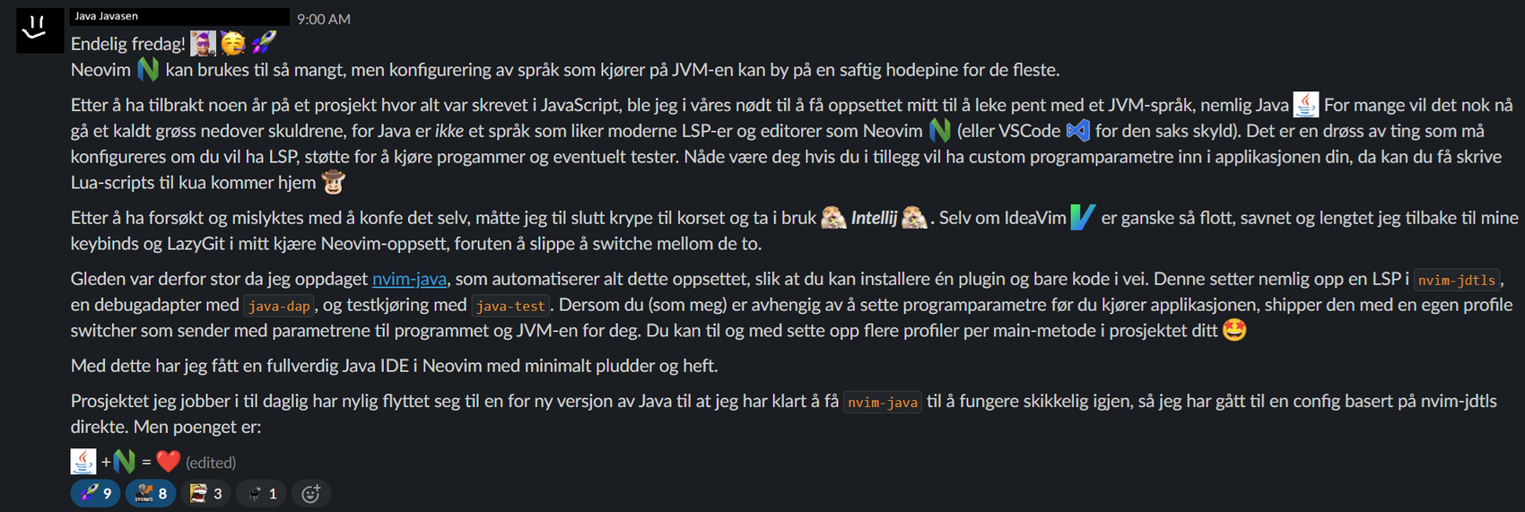 Tipset snakker om oppsett av Java med neovim ved hjelp av nvim-java plugin