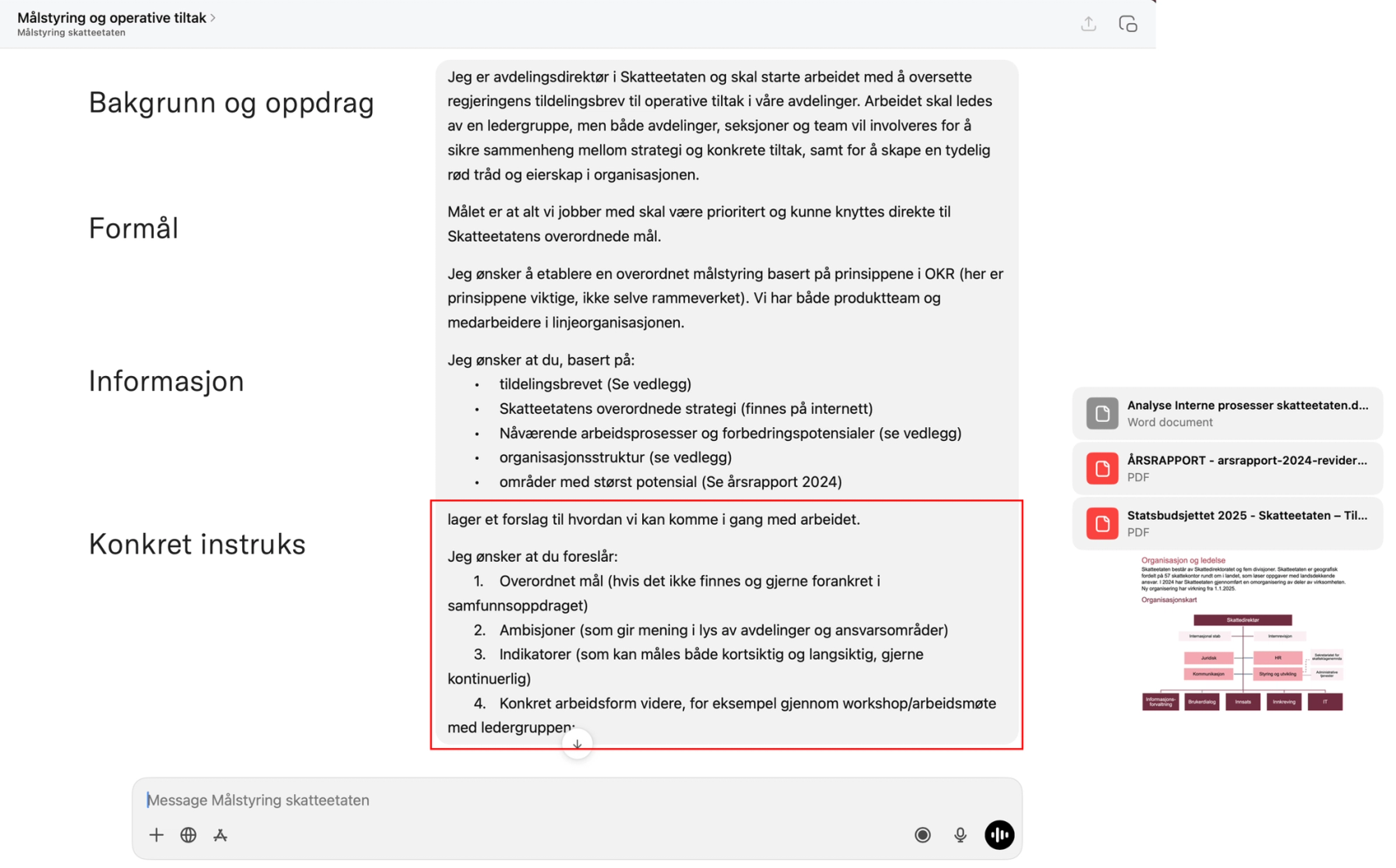 Eksempel på en kontekst med ledetekst